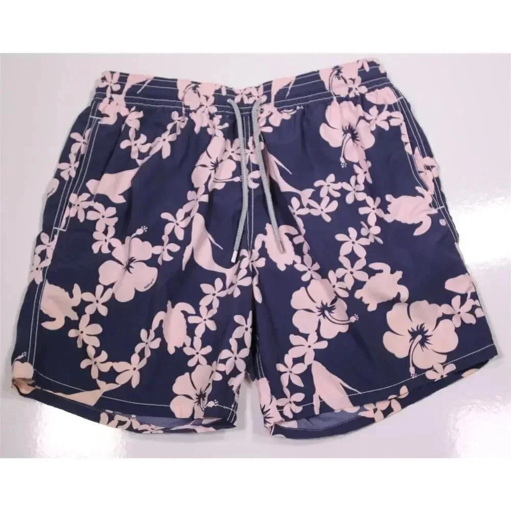 Vilebrequin Navy Blue/Pink Floral Tropical Bathing Suit Trunks XXL